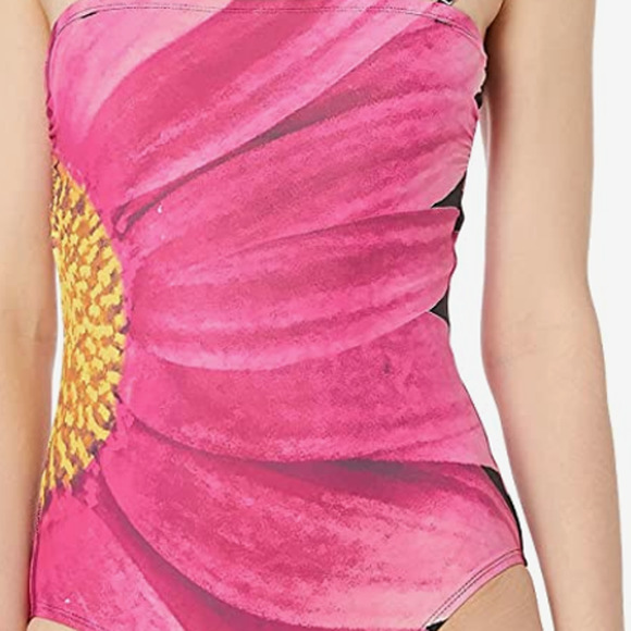 Calvin Klein Classic Bandeau Pink Daisy Flower One Piece Swimsuit 14 NWT - Picture 3 of 3